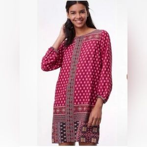 Dress ANN TAYLOR LOFT Dark Pink White Black Diamond Boho Mosaic Shift Size PM
